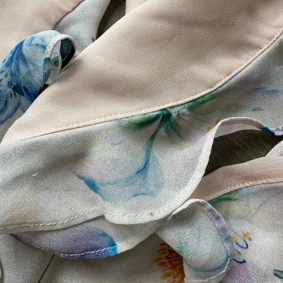 Sau Lee Amelia Maxi Cutout Ruffle Floral Pink Cream Chiffon Dress - US 4 - Picture 10 of 14